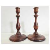 Pair of wooden spindle candlesticks