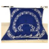 Royal blue embroidered tea table cloth w/ napkins