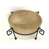Large stone planter with metal stand