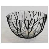 Black metal twig bowl with glass insert