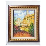 Large framed painting of buildings