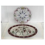 Two Christmas serving platter dishes