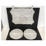 Trio of matching hand embroidered linens