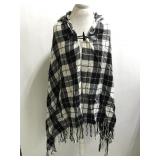 Black & white plaid hooded poncho