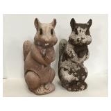 Two polyresin yard art squirrels