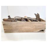 Lot of 32 vintage/antique tools & wooden box