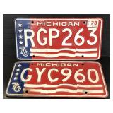 Two vintage Michigan license plates