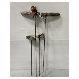 Lot of 4 wood & metal garden bugs on stakes
