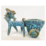 Vintage donkey pulling cart pottery planter
