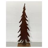 Rusty pine tree metal yard art sculpture