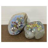 Pair of mosaic embellished garden stones