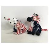 Two TY 2000 American flag print beanie babies