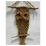 Large vintage macrame owl wall hanging