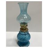 Small vintage blue glass oil lamp