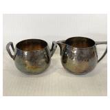 Derby S. P. Co hand beaten metal creamer and sugar
