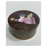 Carved stone trinket dish w/ pearly inlay