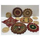 Lot of vintage woven wicker & straw trivets