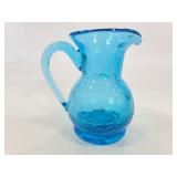 Mini blue crackle glass pitcher