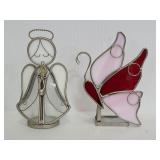 Two slag glass decor pieces