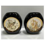 Pair of Japanese Chokin butterfly & peacock vases