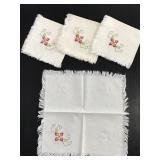 Four vintage hand embroidered napkins