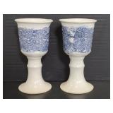 Pair of blue & white glazed pottery decor pieces