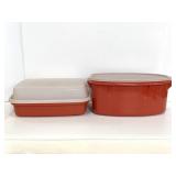 Two orange/red Tupperware containers with lids