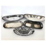 Five silver plated/toned trays