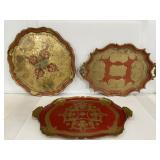 Lot of 3 ornate carved wood trays wood trays