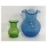Two small decorative crackled glass vases