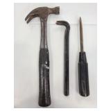 Hammer, mini crowbar and large flat head