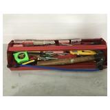 Metal tool tray of assorted work tools