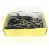 Box of assorted wrenches and screwdrivers