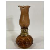 Vintage amber glass miniature oil lamp