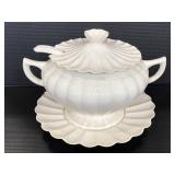 Stamped vintage white ceramics soup tureen