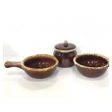 Vintage Hull brown ceramic cookware and container