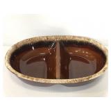 Vintage Hull brown ceramic cookware split dish