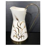 Vintage white & gold toned pitcher w/ brass handle