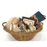 Basket of assorted needlepoint work plus others