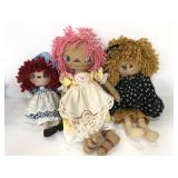 Three homemade signed dolls