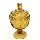 Vintage cut glass amber candy dish