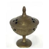 Small engraved brass incense burner - India