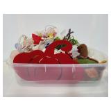Bin of holiday decor