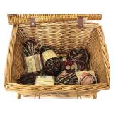 Wicker picnic basket of Christmas yarn