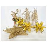 Gold tone reindeer, angels, and stars decor