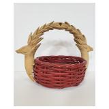 Carved wood deer handled basket