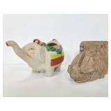 Porcelain elephant teapot and resin bookend