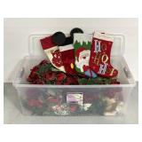 Large tote of Christmas lights & decor