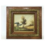 Antique oil painting in vintage wood frame