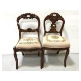 Two vintage wooden chairs w/ needlepoint cushions